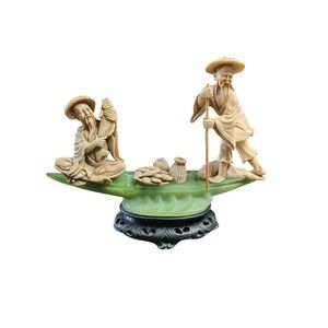 Vintage Chinese Oriental faux jade resin fisherman figurine